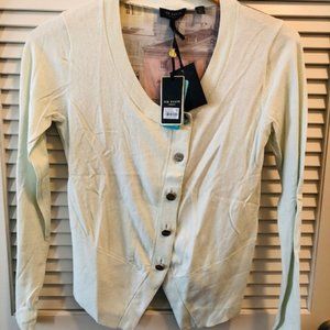 Ted Baker Regency Houses Print Cardigan, Pale Green Sz 2 Cotton w/print back